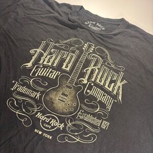 Y2K Hard Rock Cafe New York Guitar Company TShirt Graphic Print Black Distressed